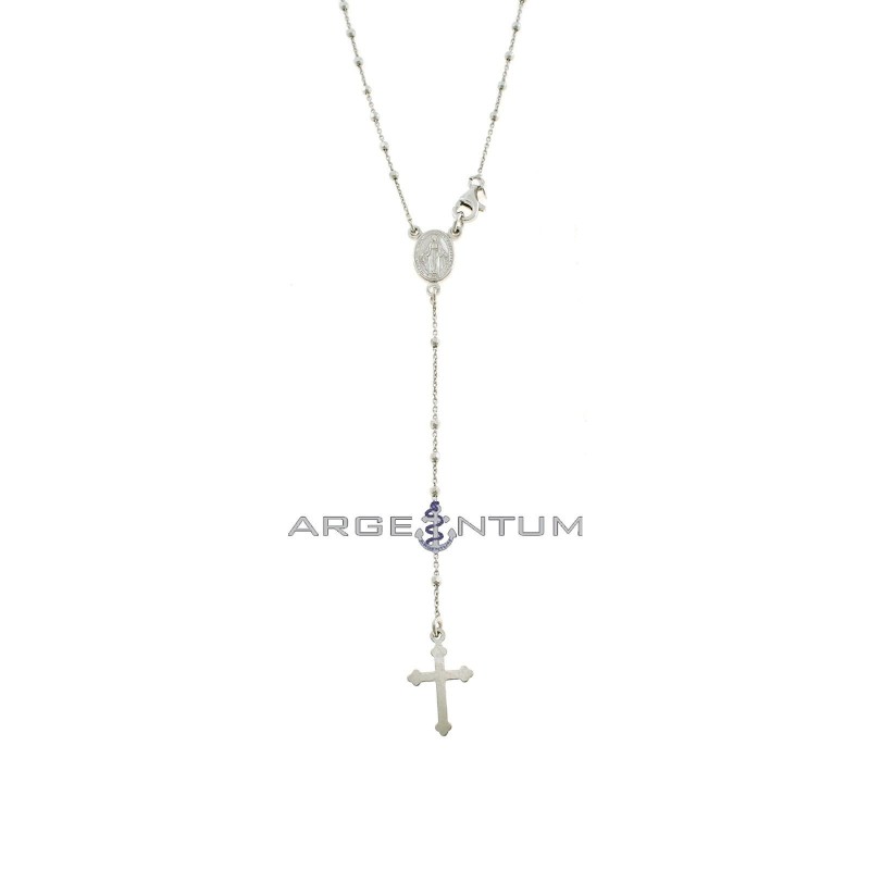 Collana rosario a Y placcato oro bianco con sfera faccettata da 2 mm in argento 925 (60 cm)