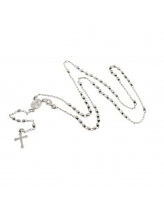 White gold plated Y rosary necklace with 3 mm faceted sphere in 925 silver (50 cm)