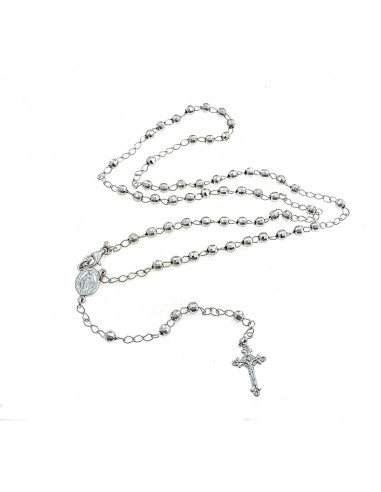 White gold plated Y rosary necklace with 4 mm faceted sphere in 925 silver (50 cm)