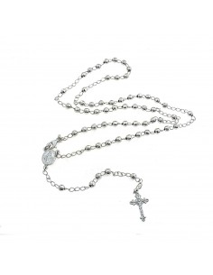 White gold plated Y rosary necklace with 4 mm faceted sphere in 925 silver (60 cm)