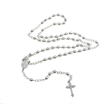 White gold plated Y rosary necklace with 4 mm faceted sphere in 925 silver (60 cm)