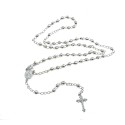 White gold plated Y rosary necklace with 4 mm faceted sphere in 925 silver (60 cm)