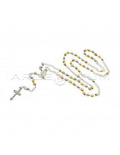 Collana rosario a Y placcata oro bianco, giallo e rosa con sfera faccettata da 4 mm in argento 925 (50 cm)