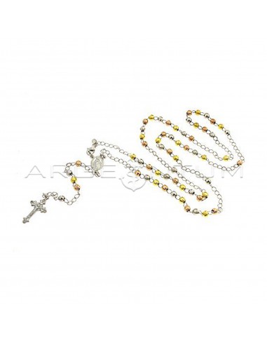 White, yellow and pink gold plated Y rosary necklace with 4 mm faceted sphere in 925 silver (50 cm)