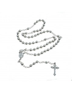White gold plated Y rosary necklace with 5 mm faceted sphere in 925 silver (50 cm)