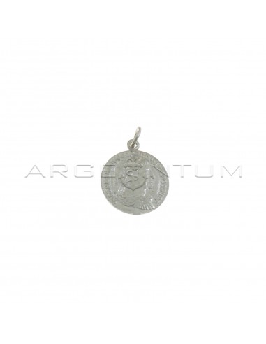 16 mm coin pendant paired and engraved white gold plated in 925 silver