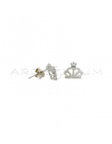 Lobe earrings with openwork crown, dotted and semi-zircon white with white light point, white gold plated in 925 silver