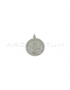 24 mm coin pendant paired and engraved white gold plated in 925 silver
