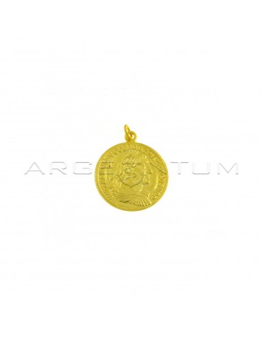 24 mm paired and engraved yellow gold plated coin pendant in 925 silver