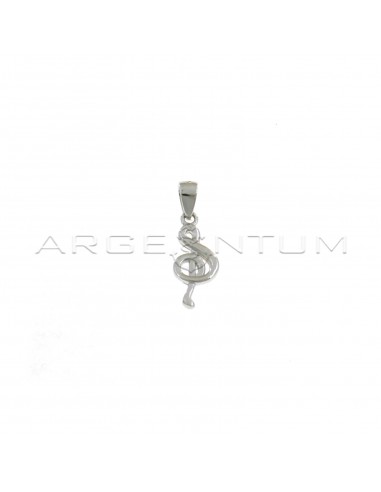 Treble clef pendant white gold plated in 925 silver