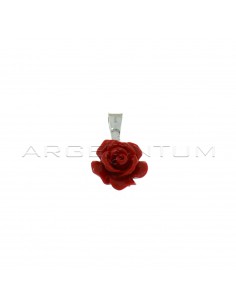 Pink pendant in red resin with white gold plated counter chain in 925 silver