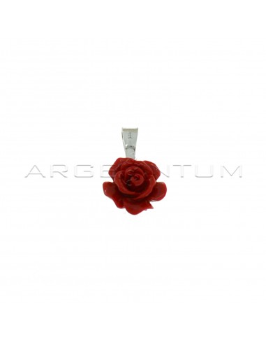 Pink pendant in red resin with white gold plated counter chain in 925 silver