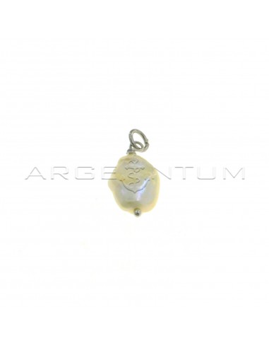 White gold plated freshwater cultured baroque pearl pendant in 925 silver