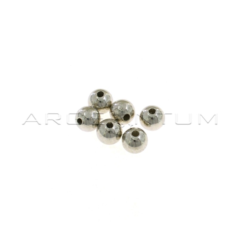 Sfere lisce da ø 8 mm con foro passante placcate oro bianco in argento 925 (6 pz.)