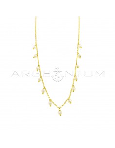 Collana maglia rolò diamantata con perle pendenti coltivate in acqua dolce placcata oro giallo in argento 925