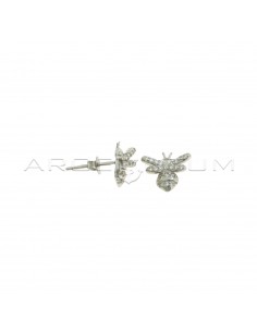 White gold-plated half-zirconia bee lobe earrings in 925 silver