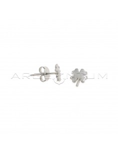 White gold-plated four-leaf clover lobe earrings with white light point in 925 silver