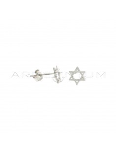 White gold plated David star lobe earrings in 925 silver