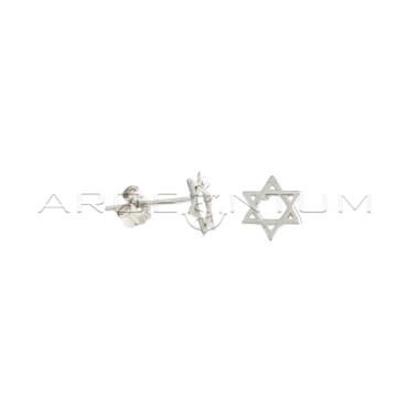 White gold plated David star lobe earrings in 925 silver