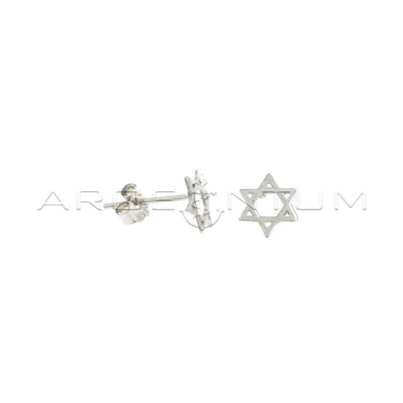 White gold plated David star lobe earrings in 925 silver