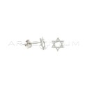 White gold plated David star lobe earrings in 925 silver