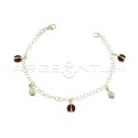 Bracciale maglia giotto con 5 coccinelle pendenti accoppiate smaltate alternate a incise in argento 925