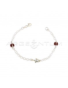 Giotto mesh bracelet with coupled side enameled ladybugs and central coupled star in 925 silver