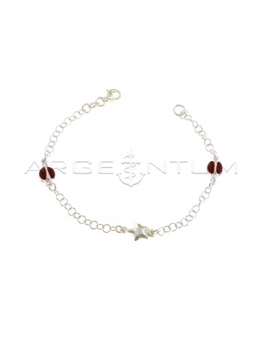 Giotto mesh bracelet with coupled side enameled ladybugs and central coupled star in 925 silver