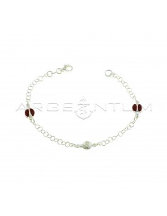 Giotto mesh bracelet with paired enameled ladybugs on the side and central engraved in 925 silver