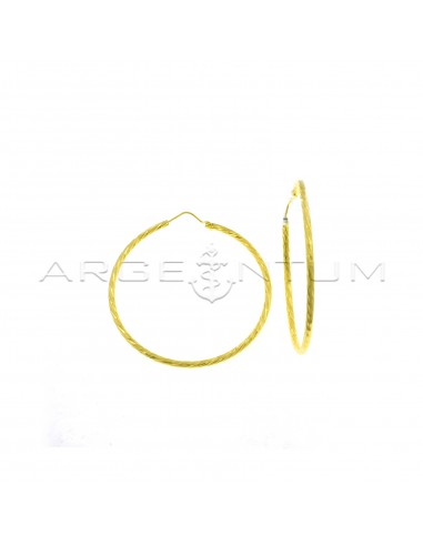 Transversal diamond hoop earrings ø 50 mm yellow gold plated in 925 silver