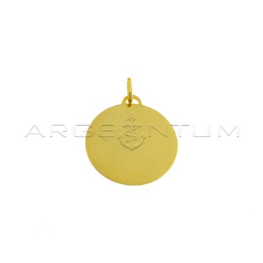 Smooth round medal ø 26 mm yellow gold plated in 925 silver