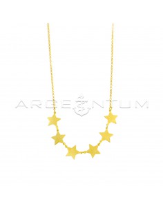 Diamond-coated rolo chain necklace with 6 central plate stars yellow gold plated in 925 silver