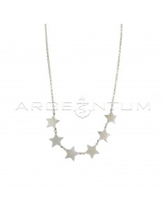 Diamond-coated rolò necklace with 6 central plate stars white gold plated in 925 silver
