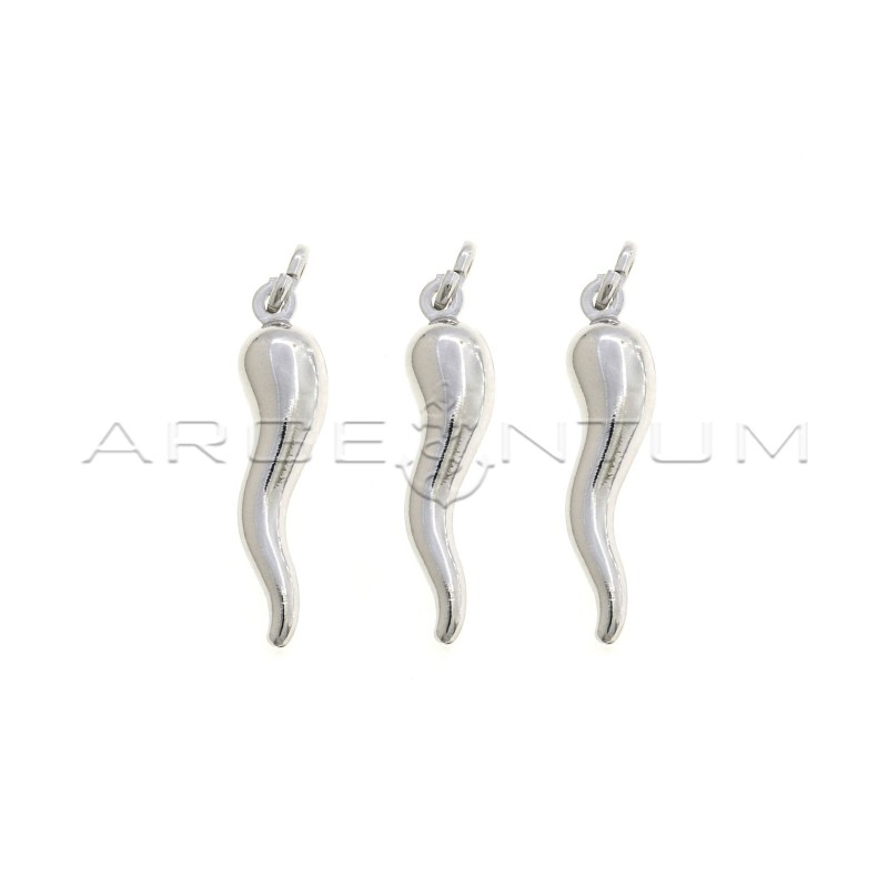 Ciondoli corni 26x6 mm placcati oro bianco in argento 925 (3 pz.)