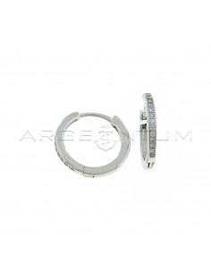 Hoop earrings ø 17 mm with square section white half-zirconia with snap clasp white gold plated in 925 silver