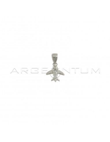 Plane pendant with white light point white gold plated in 925 silver