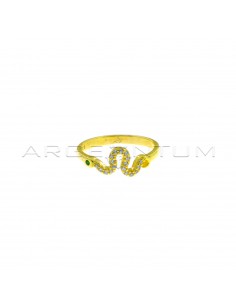 Ring with central snake white zircon with green eye yellow gold plated in 925 silver (Size 12)