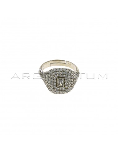 White cubic zirconia pave pinky ring with central baguette zircon white gold plated 925 silver