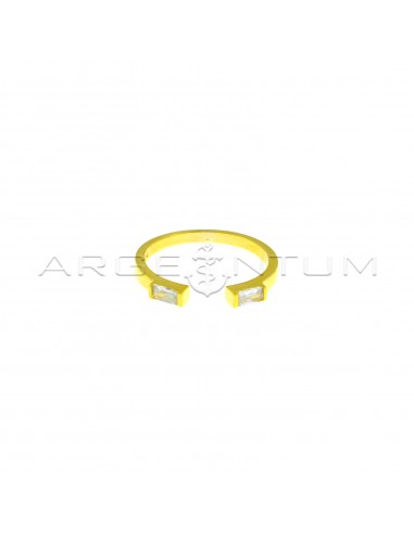 Adjustable ring with white baguette zircons, yellow gold plated in 925 silver