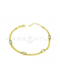Curb mesh bracelet with yellow gold plated baguettes zircons in 925 silver