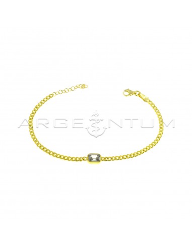 Curb mesh bracelet with white central baguette zircon yellow gold plated in 925 silver