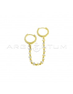 Orecchino mono con due cerchi zirconati bianchi e catena con zirconi bianchi placcato oro giallo in argento 925