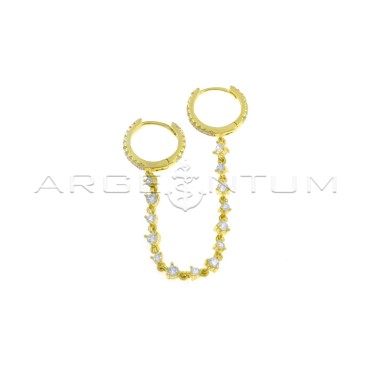 Orecchino mono con due cerchi zirconati bianchi e catena con zirconi bianchi placcato oro giallo in argento 925