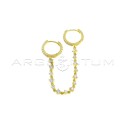 Mono earring with two white zircon circles and chain with white zircons yellow gold plated in 925 silver