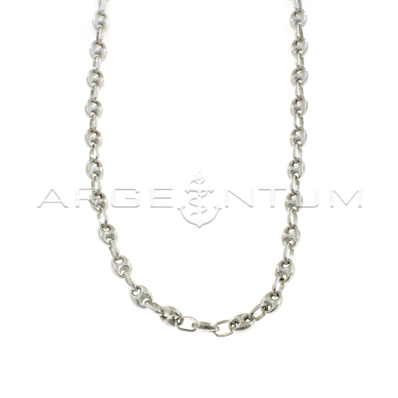 Collana maglia marina bombata da 6 mm placcata oro bianco in argento 925 (60 cm)