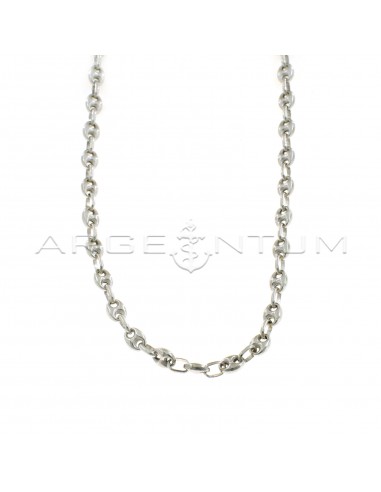 White gold plated 6 mm rounded marine link necklace in 925 silver (60 cm)