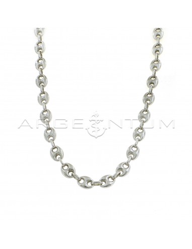 8 mm white gold plated rounded marine link necklace in 925 silver (50 cm)
