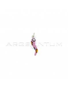 Pink enameled horn pendant with multicolor enameled stars and hearts in 925 silver