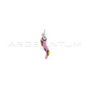 Pink enameled horn pendant with multicolor enameled stars and hearts in 925 silver