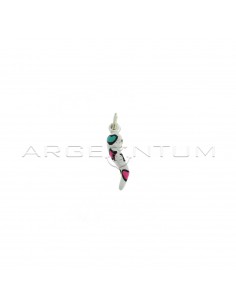 White enameled horn pendant with multicolor enameled stars and hearts in 925 silver